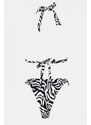 DeCoro Μαγιό Μπικίνι Τριγωνάκι Ψηλόμεσο με Κρίκους Animal Print - ΑΣΠΡΟ/ΜΑΥΡΟ