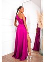 Joy Fashion House Zenna μακρύ φόρεμα με όψη σατέν magenta