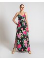 INSHOES Floral maxi φόρεμα με σκίσιμο στο πλάι Μαύρο