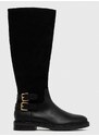 Δερμάτινες μπότες Lauren Ralph Lauren Burncalf γυναικείες, χρώμα: μαύρο