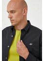 Βαμβακερό πουκάμισο Gant ανδρικό, χρώμα: μαύρο