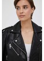 Δερμάτινο jacket Calvin Klein Jeans γυναικεία, χρώμα: μαύρο