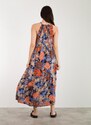 FREE WEAR Γυναικείο Φόρεμα με Print Λουλούδια Μακρύ - Καφέ - 021005