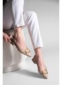 Marjin Women's Pointed Toe Flats with Open Back, Buckled Persian Beige