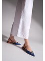 Marjin Women's Pointed Toe Open Back With Buckle Flatts, Farsi Blue Jeans