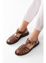 Marjin Women's Genuine Leather Lightweight EVA Sole Daily Sandals, Kesva, tan.