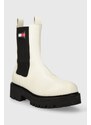 Δερμάτινες μπότες τσέλσι Tommy Jeans TJW URBAN CHELSEA γυναικείες, χρώμα: άσπρο, EN0EN02298 F3EN0EN02298