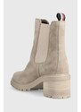 Σουέτ μπότες τσέλσι Tommy Hilfiger ESSENTIAL MIDHEEL SUEDE BOOTIE γυναικείες, χρώμα: μπεζ, FW0FW07522 F3FW0FW07522