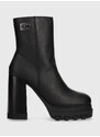 Δερμάτινες μπότες Tommy Jeans TJW HIGH HEEL ANKLE BOOT γυναικείες, χρώμα: μαύρο, EN0EN02256 F3EN0EN02256