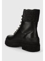 Δερμάτινες μπότες Tommy Hilfiger FEMININE FELT LACE UP BOOTIE γυναικείες, χρώμα: μαύρο, FW0FW07500 F3FW0FW07500