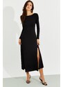 Cool &; Sexy Γυναικεία Μαύρο Εξώπλατο Μάξι Φόρεμα με Διπλή Σχισμή