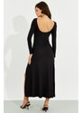 Cool &; Sexy Γυναικεία Μαύρο Εξώπλατο Μάξι Φόρεμα με Διπλή Σχισμή