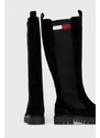 Μπότες Tommy Jeans TJW LONG SHAFT SUEDE BOOT χρώμα: μαύρο, EN0EN02412 F3EN0EN02412