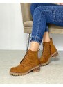 INSHOES Ankle μποτάκια suede με τετράγωνο τακούνι Ταμπά