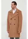 Μάλλινο παλτό Guess χρώμα: καφέ