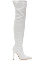 TSOUKALAS Μπότες λευκές δερματίνη πάνω από το γόνατο μυτερές