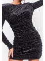 DeCoro Φόρεμα Mini Velvet Εξώπλατο με Glitter - ΜΑΥΡΟ