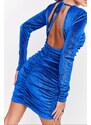 DeCoro Φόρεμα Mini Velvet Εξώπλατο με Glitter - ΜΠΛΕ