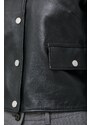 Δερμάτινο μπουφάν BOSS χρώμα: μαύρο
