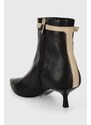 Δερμάτινες μπότες Tommy Hilfiger LEATHER POINTED BOOT γυναικείες, χρώμα: μαύρο, FW0FW07680