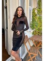 Joy Fashion House Falcon μίνι φόρεμα βελούδινο με διαφάνεια μαύρο