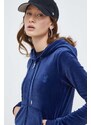 Βελούδινη μπλούζα Juicy Couture χρώμα: ναυτικό μπλε, με κουκούλα