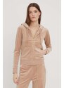 Βελούδινη μπλούζα Juicy Couture χρώμα: μπεζ, με κουκούλα