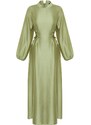 Trendyol Πράσινη Μέση Brit Σατέν Βραδινό Φόρεμα