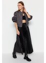 Trendyol Black Pleated Maxi Knitted Skirt