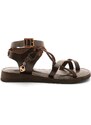 Marjin Women's Genuine Leather Accessoried Eva Sole With Crossed Threads Detail Daily Sandals Rivade Brown.