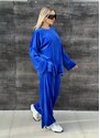 parizianista oversize βελουτέ σετ φόρμες με φαρδιά μανίκια - Μπλε ηλεκτρίκ - 015009