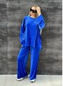 parizianista oversize βελουτέ σετ φόρμες με φαρδιά μανίκια - Μπλε ηλεκτρίκ - 015009