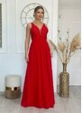 parizianista maxi φόρεμα μουσελίνα με δαντέλα στο ντεκολτέ - Κόκκινο - 010014