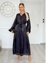 parizianista φόρεμα σατινέ με κουμπιά & ζώνη - Μαύρο - 002001