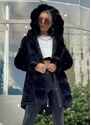 parizianista μακρύ μπουφάν διπλής όψης με γούνα από τη μία πλευρά - Μαύρο - 002005