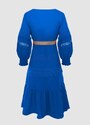 parizianista midi φόρεμα με λεπτομέρειες δαντέλας & ζώνη - Μπλε - 025009