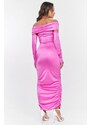 DeCoro Φόρεμα Midi Strapless με Αποσπώμενα Μανίκια - ΡΟΖ