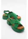 LuviShoes Most Women's Green Suede Genuine Leather Sandals