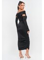 DeCoro Φόρεμα Midi Strapless με Αποσπώμενα Μανίκια - ΜΑΥΡΟ