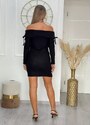 parizianista φόρεμα mini πλεκτό ελαστικό έξωμο με κορδόνια στους ώμους - Μαύρο - 002009