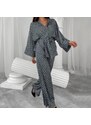 Chicret VERA Σετ πιτζάμες με αέρινο κιμονό με ζώνη και παντελόνα με σχέδιο αλυσίδας