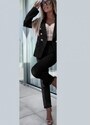 parizianista κοστούμι παντελόνι με γυρισμένο ρεβέρ,τσέπες & λάστιχο στη μέση & σακάκι μεσάτο με χρυσά κουμπιά & βάτες - Μαύρο - 002009