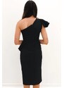 OEM Κομψό εφαρμοστό φόρεμα με έναν ώμο και βολάν στη μέση black