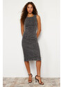 Trendyol Anthracite Fitted Maxi Denim Dress