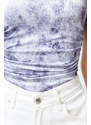 Trendyol Blue Printed V Neck Flexible Snaps Knitted Bodysuit