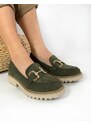 INSHOES Suede loafers με διακοσμητική αγκράφα Χακί