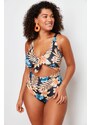 Trendyol Curve Multi-Colored Tropical Patterned Tie Detailed Recovery Effect Swimsuit