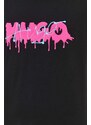 Βαμβακερό μπλουζάκι HUGO ανδρικά, χρώμα: μαύρο