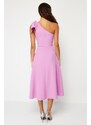 Trendyol Pink Bow Detailed Woven Elegant Evening Dress