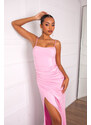 Joy Fashion House Franco μακρύ φόρεμα με όψη σατέν ροζ